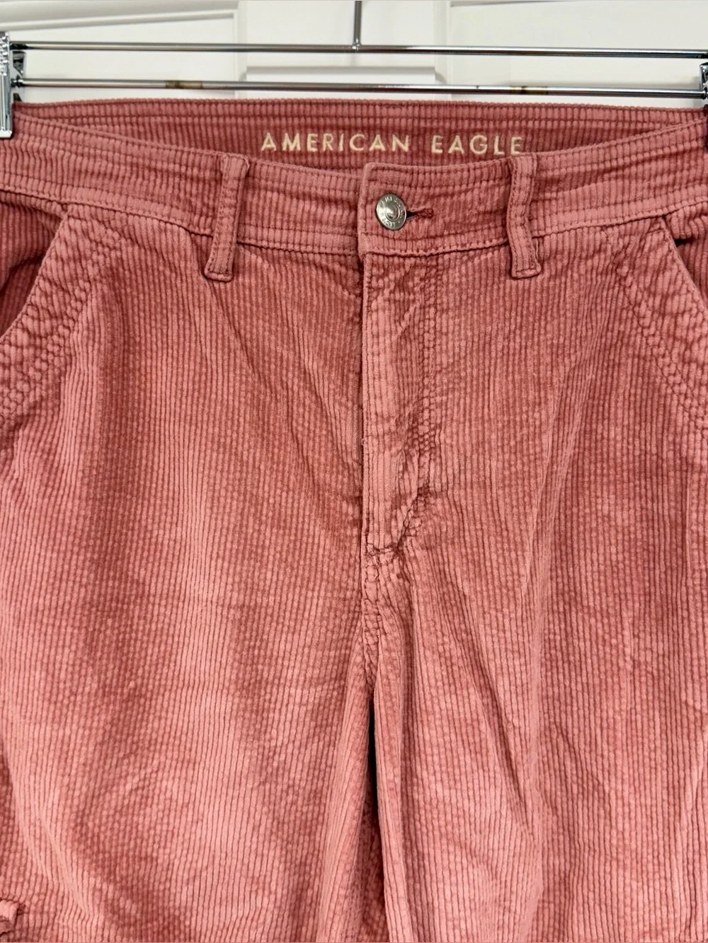 American Eagle Corduroy Pants Womens 6 Short Super High Rise Baggy Wide Leg Pink